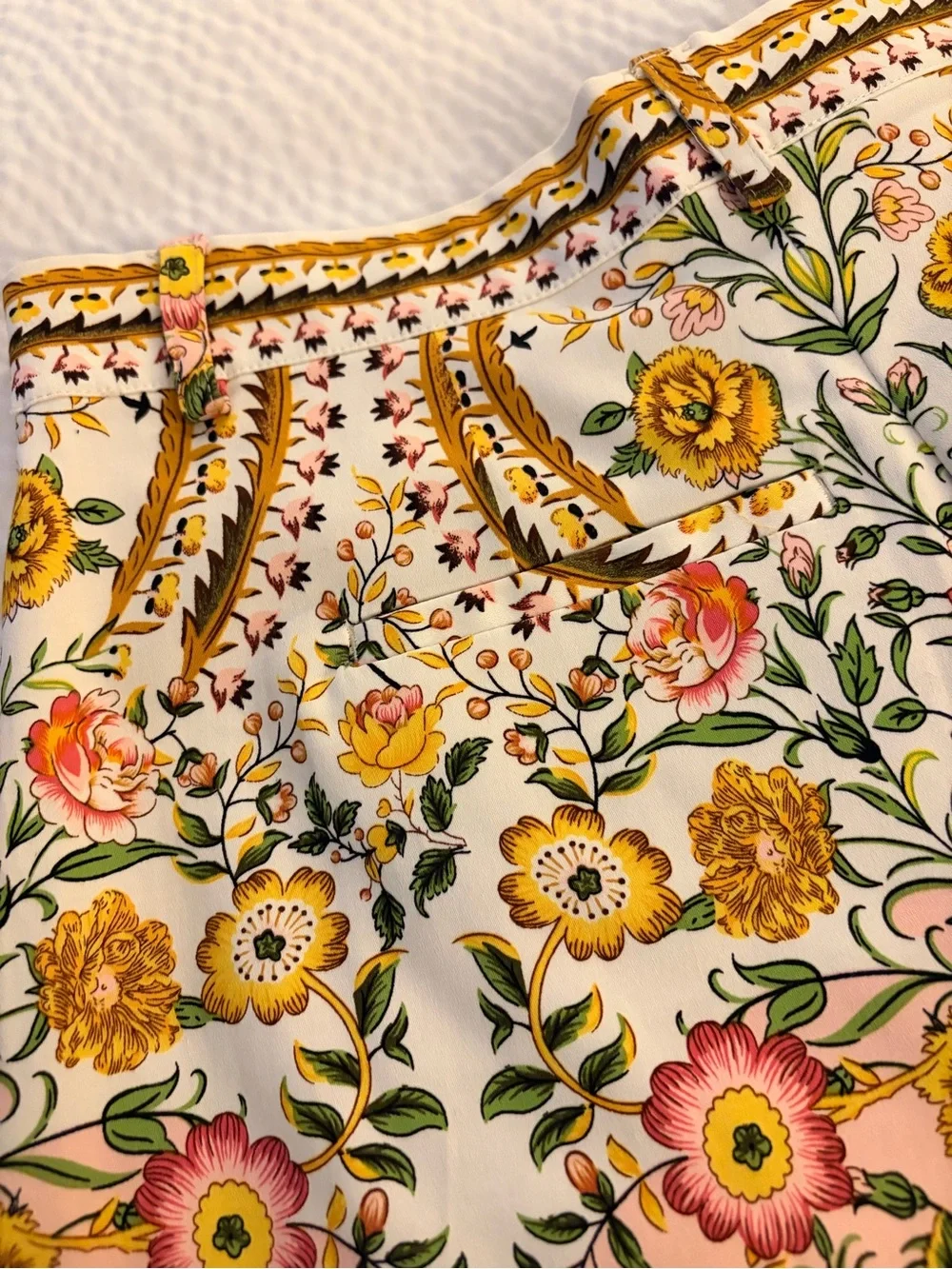 Floral Border Print Shorts - Pink & Yellow